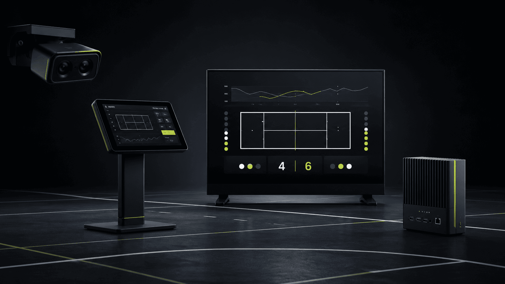 Concept view of Padel Lab cameras, touch interface, display and edge unit